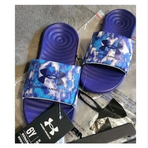 💕 NEW! Under Armour 6Y/Women's 8 Sandals Slides Blue NWT! $23